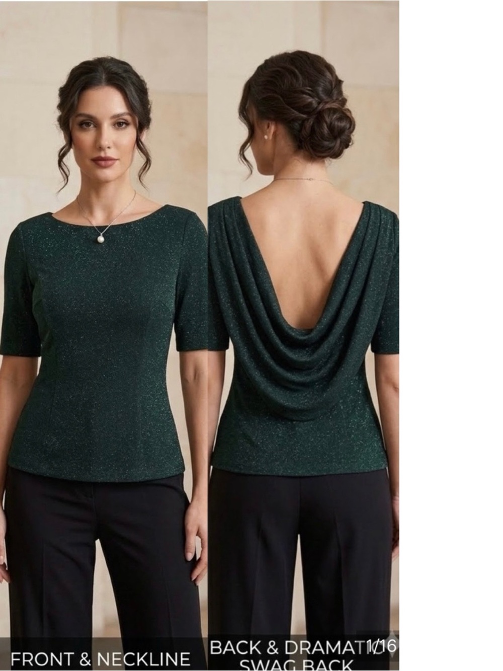 Dark Green Women’s Boatneck Short Sleeve Top
